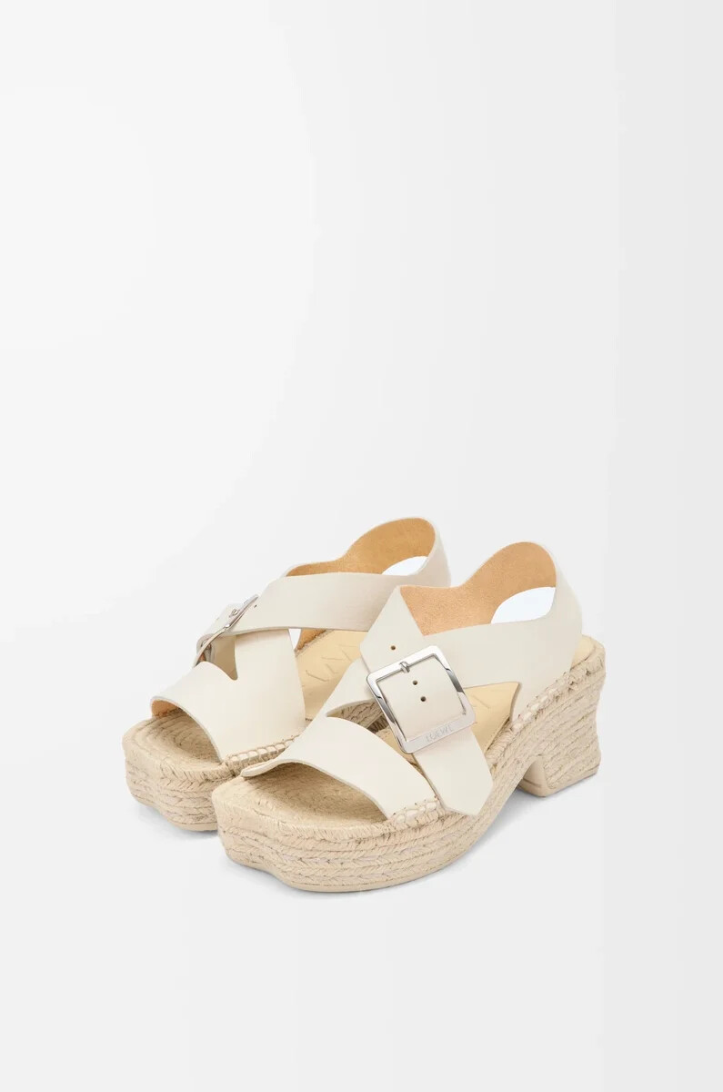 sandalo espadrillas con plateau petal in morbida pelle di vitello bianco