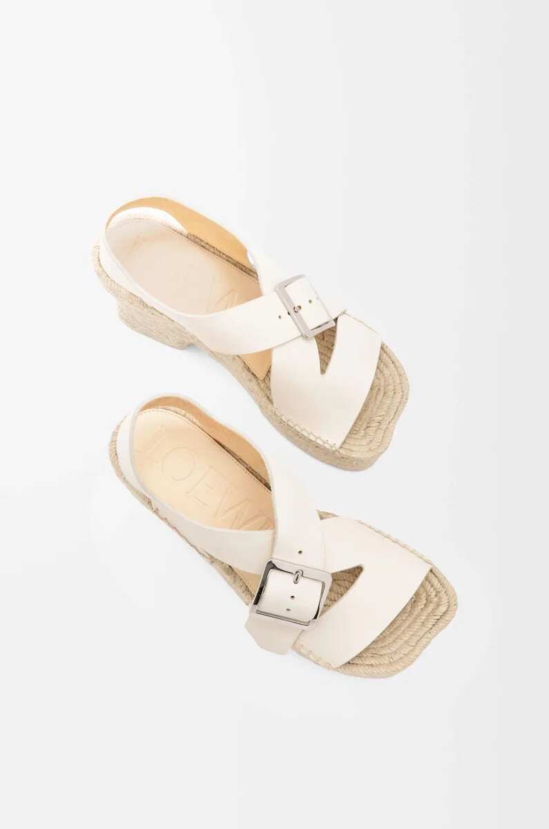 sandalo espadrillas con plateau petal in morbida pelle di vitello bianco