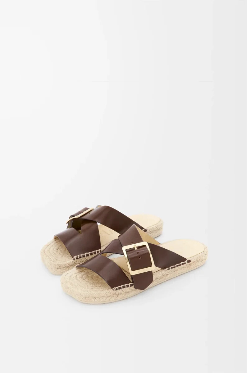 espadrillas modello petal in pelle di vitello conciata al vegetale marrone