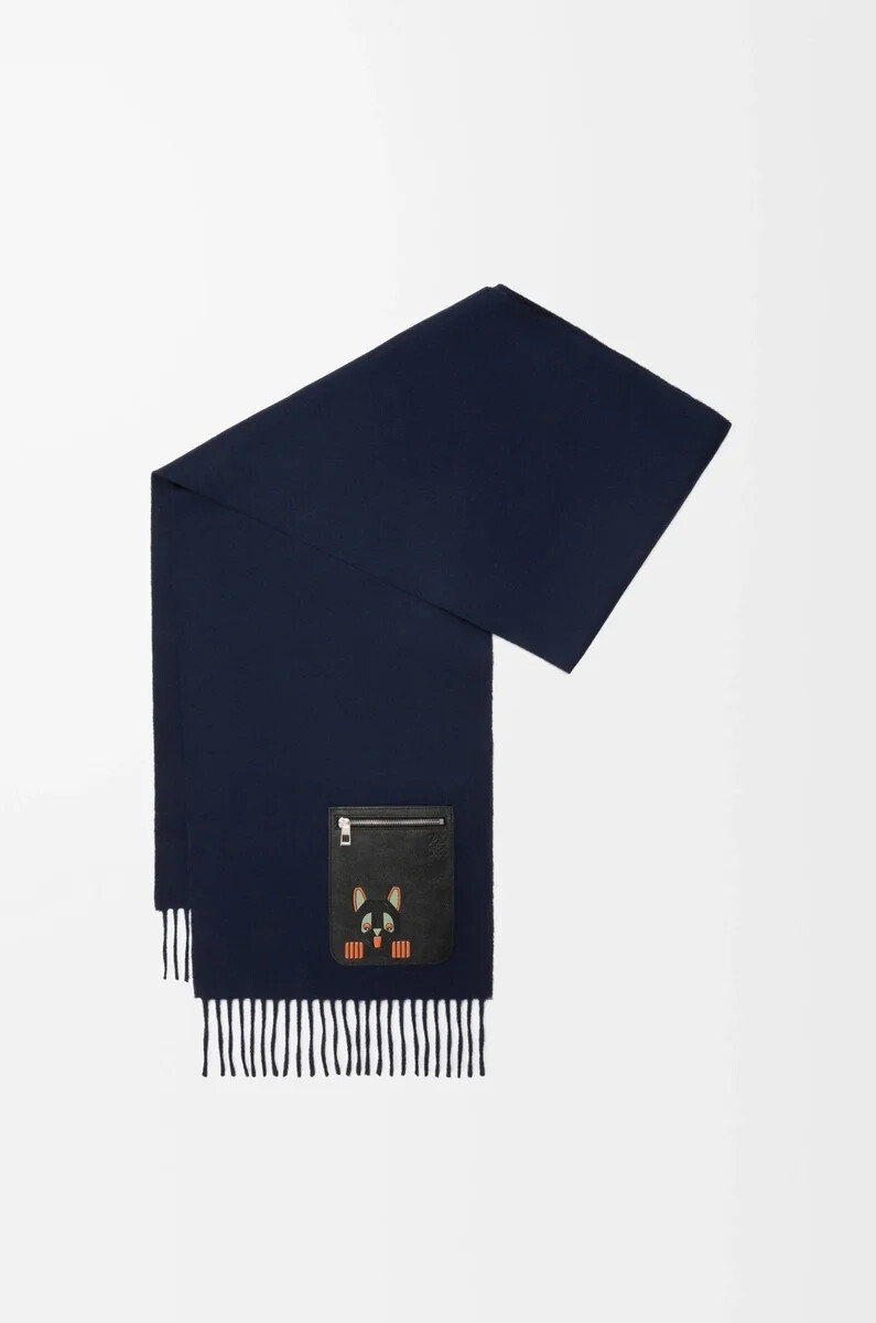sciarpa in lana e cashmere blu navy scuro