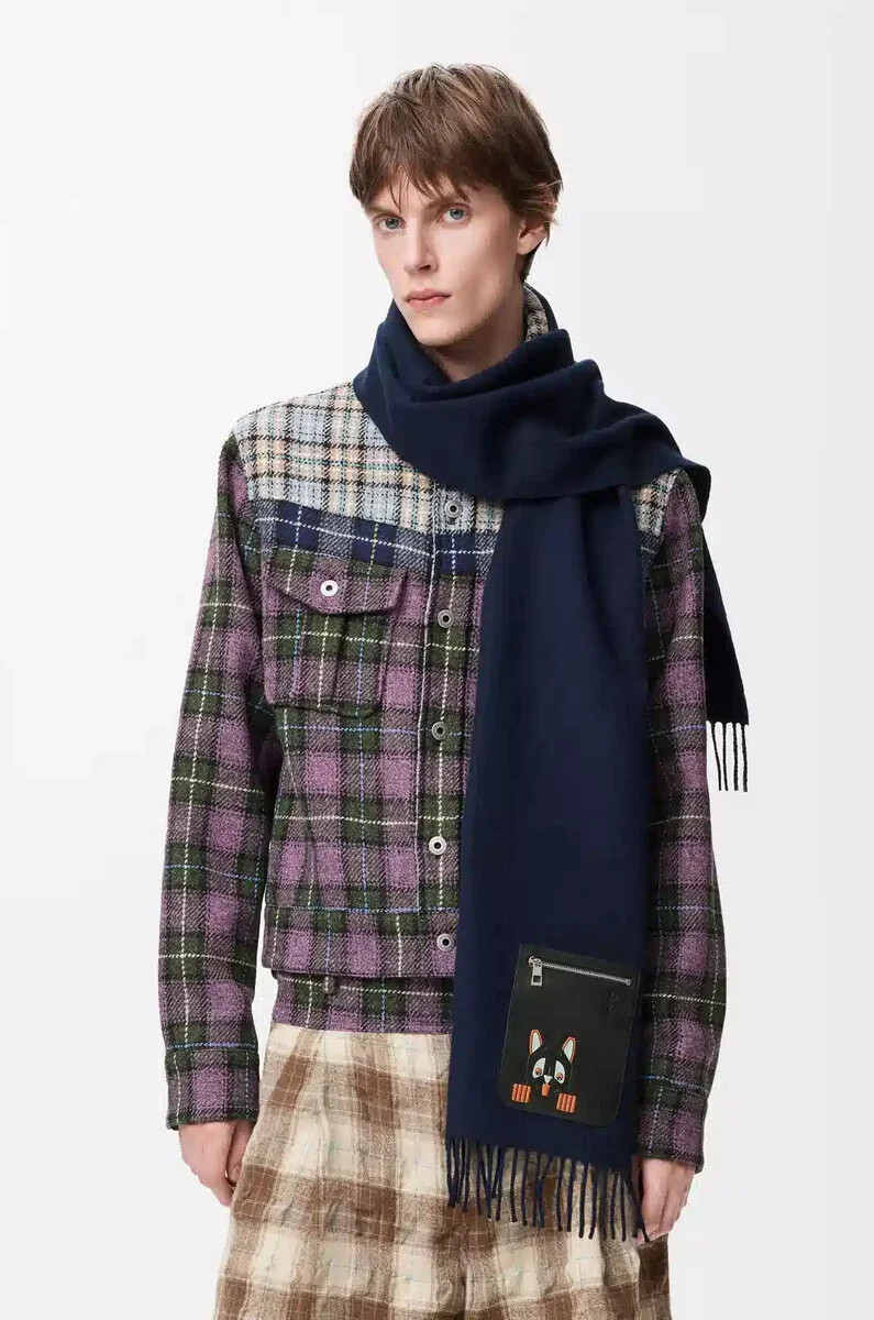 sciarpa in lana e cashmere blu navy scuro