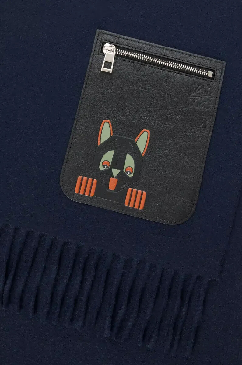 sciarpa in lana e cashmere blu navy scuro