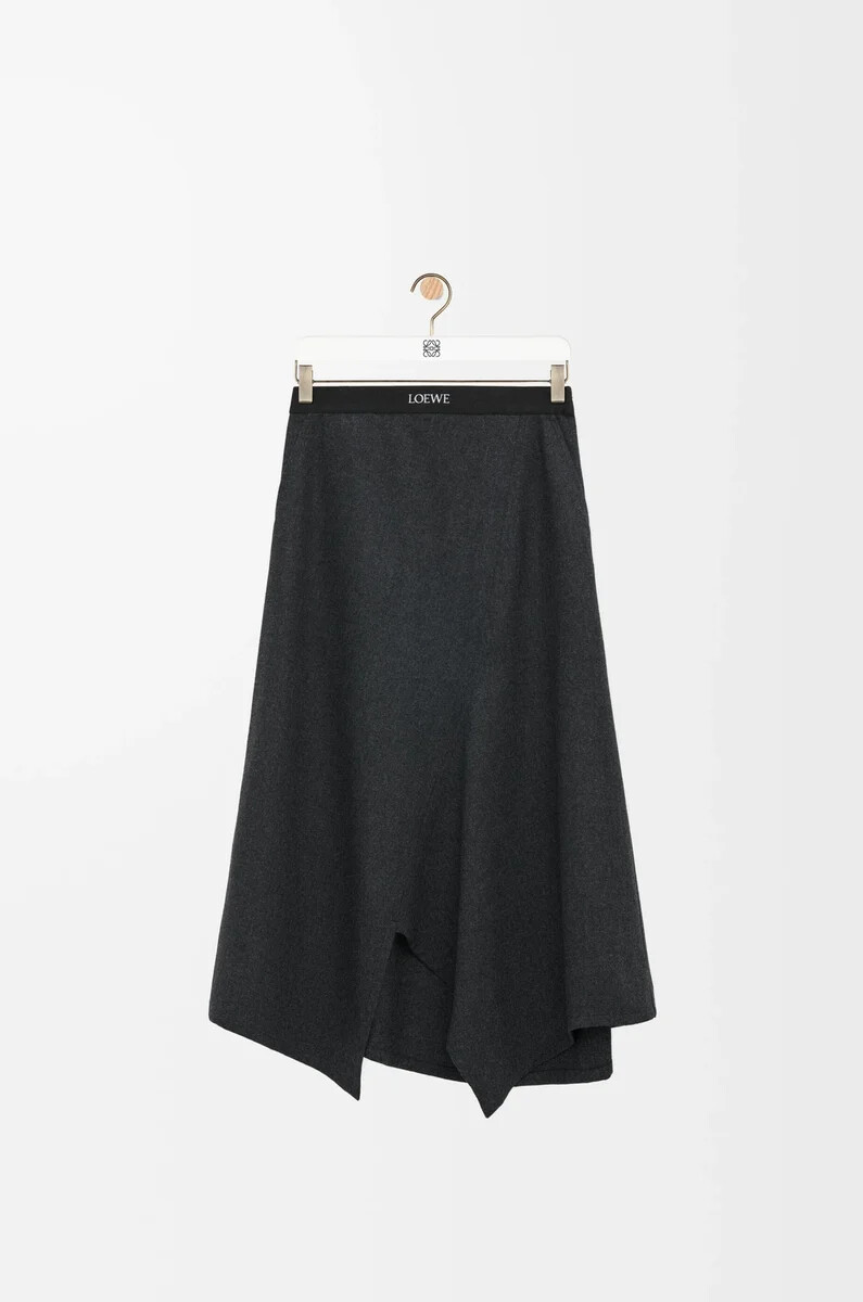 gonna asimmetrica in lana e cashmere charcoal melange