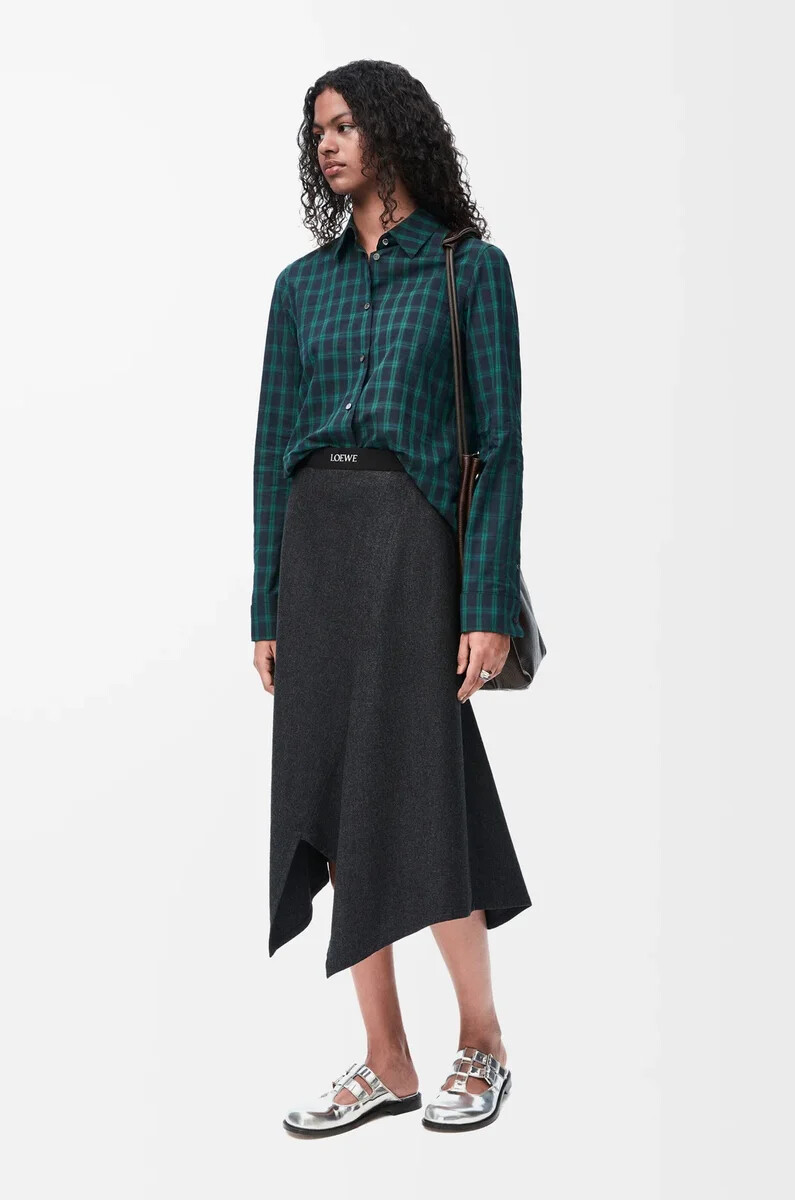 gonna asimmetrica in lana e cashmere charcoal melange