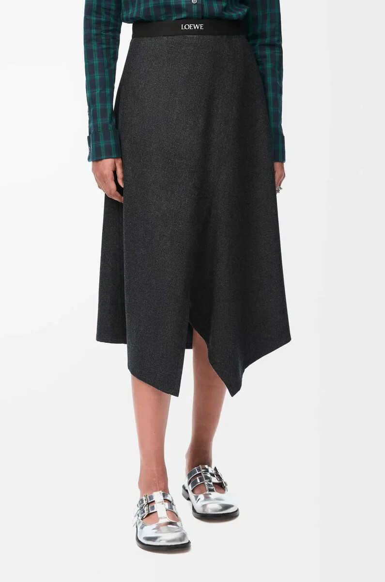 gonna asimmetrica in lana e cashmere charcoal melange