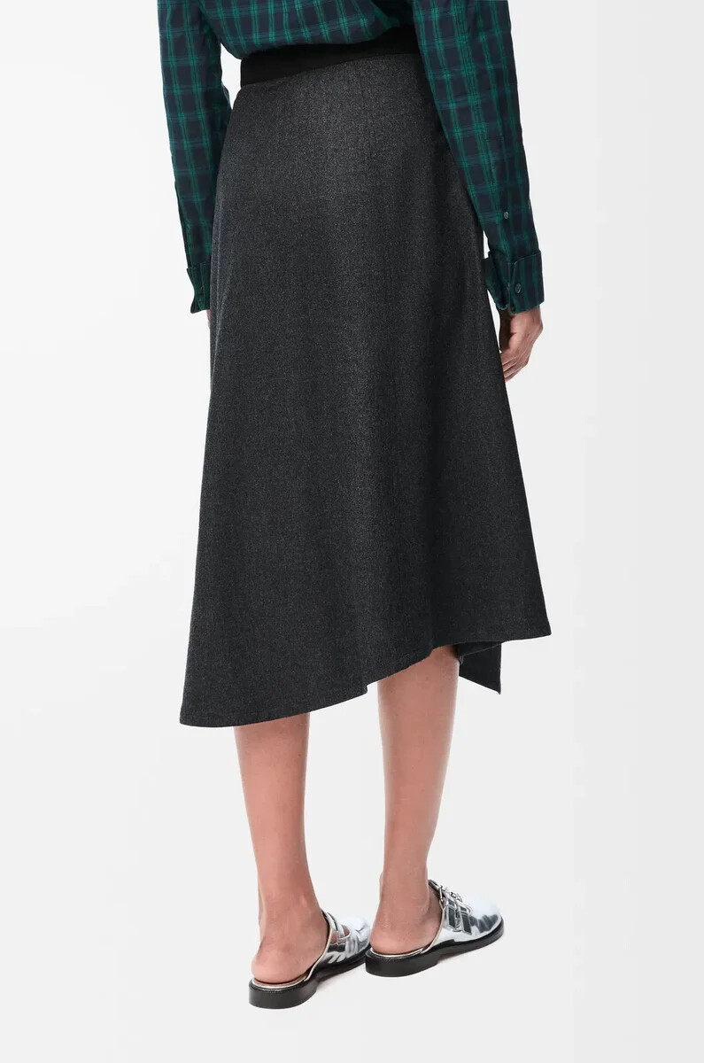 gonna asimmetrica in lana e cashmere charcoal melange