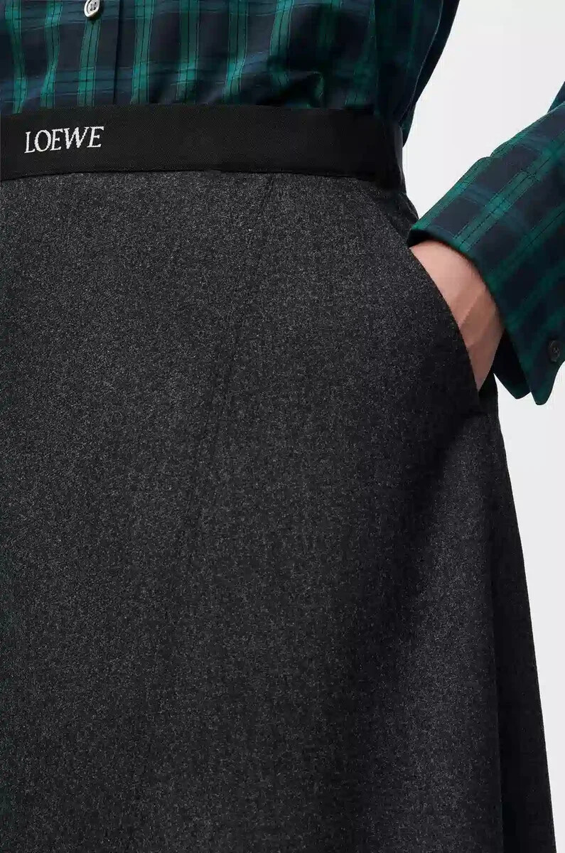 gonna asimmetrica in lana e cashmere charcoal melange