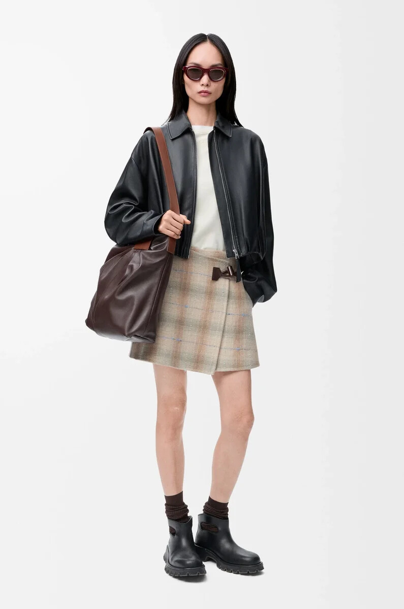 minigonna in misto lana e cashmere beige