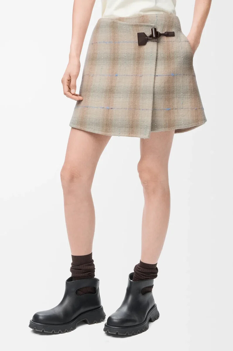 minigonna in misto lana e cashmere beige