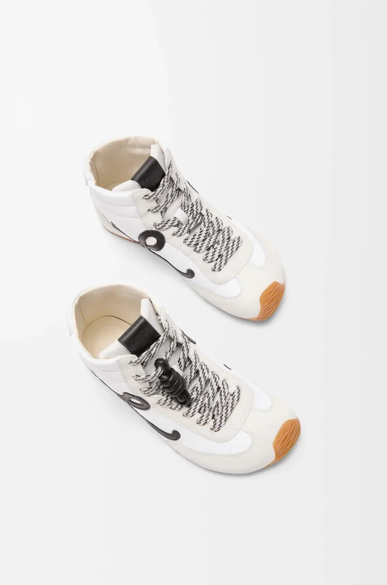 sneaker alta ballet runner 2.0 in nylon e vitello bianconero
