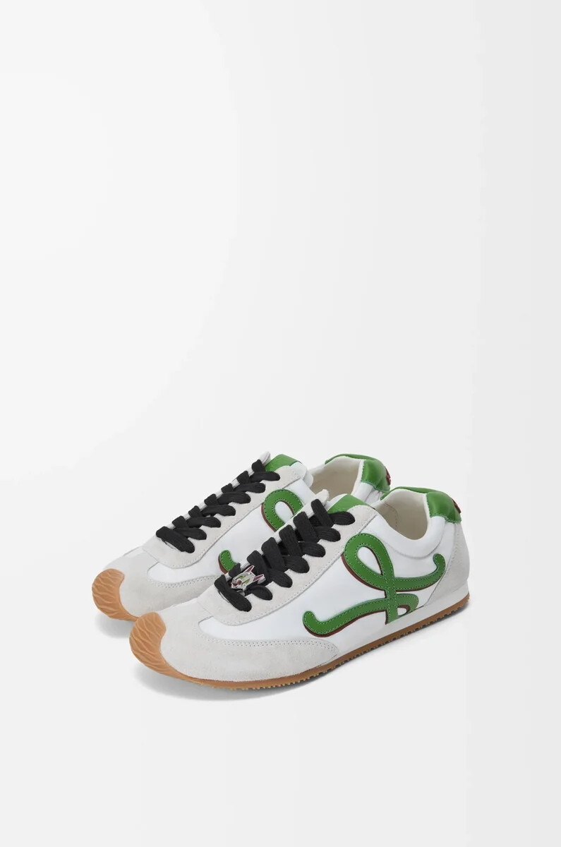 ballet runner 2.0 in nylon e pelle di vitello biancoverde erbaarancio scuro