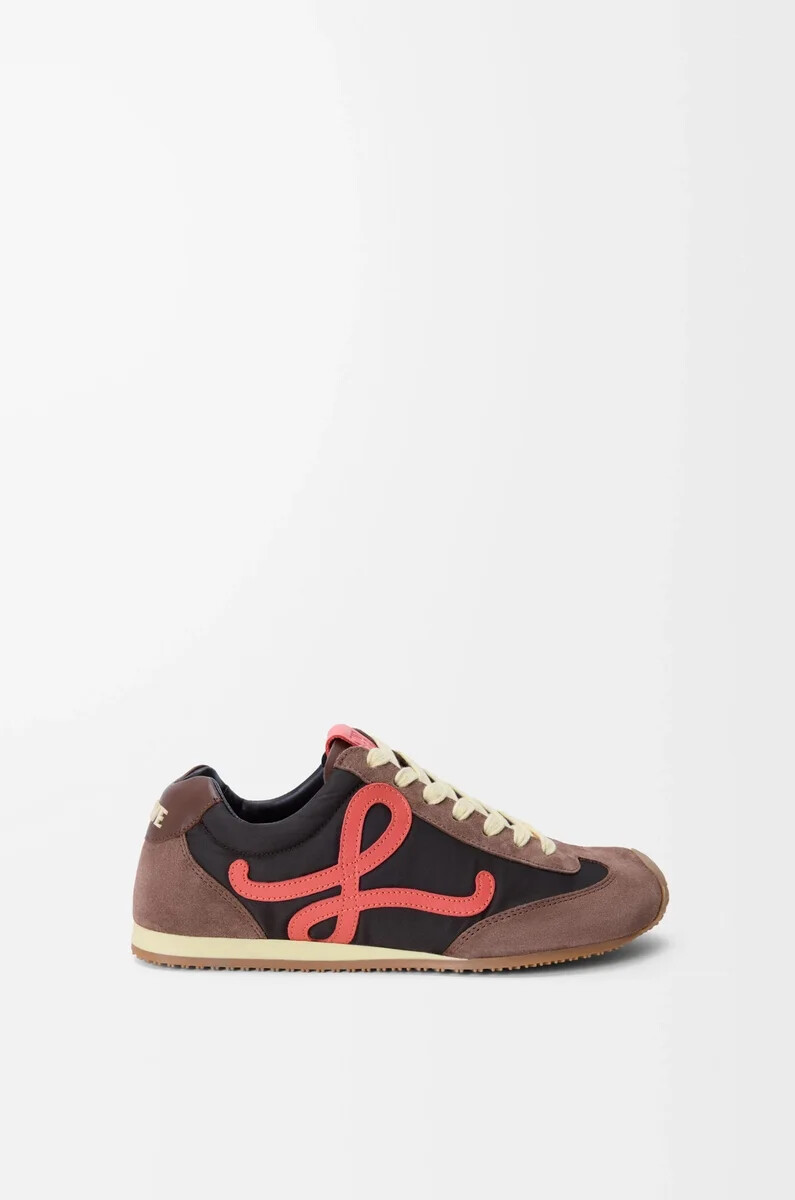 ballet runner 2.0 in nylon e vitello cioccolatocorallogiallo