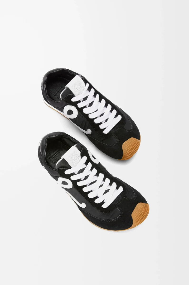 ballet runner 2.0 in nylon e pelle di vitello nerobianco
