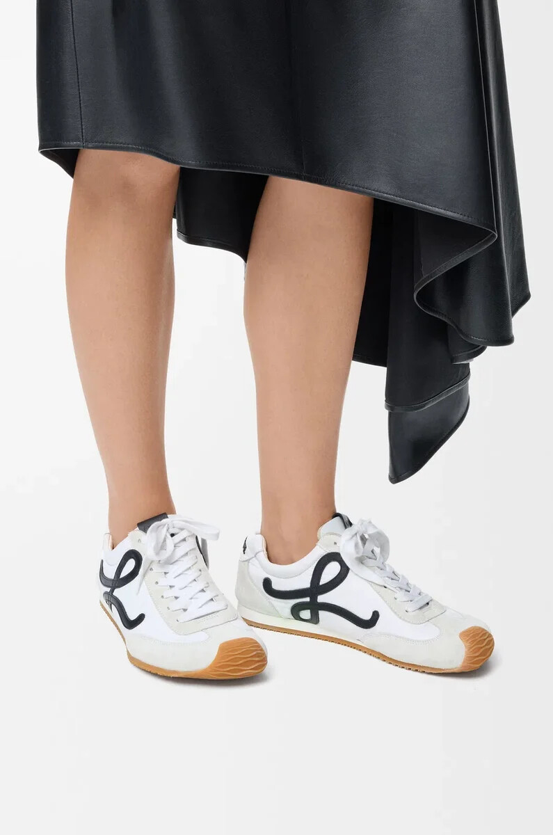 ballet runner 2.0 in nylon e vitello bianconero
