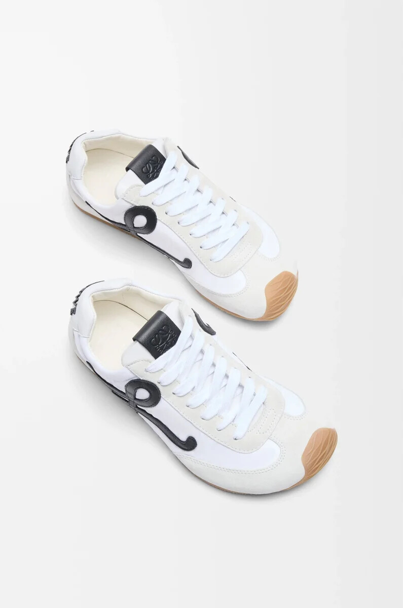 ballet runner 2.0 in nylon e vitello bianconero