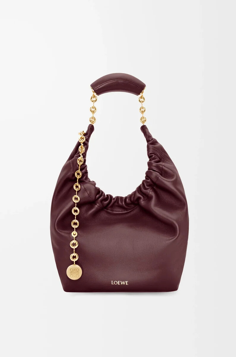 piccola borsa squeeze in morbida nappa di agnello color borgogna scuro