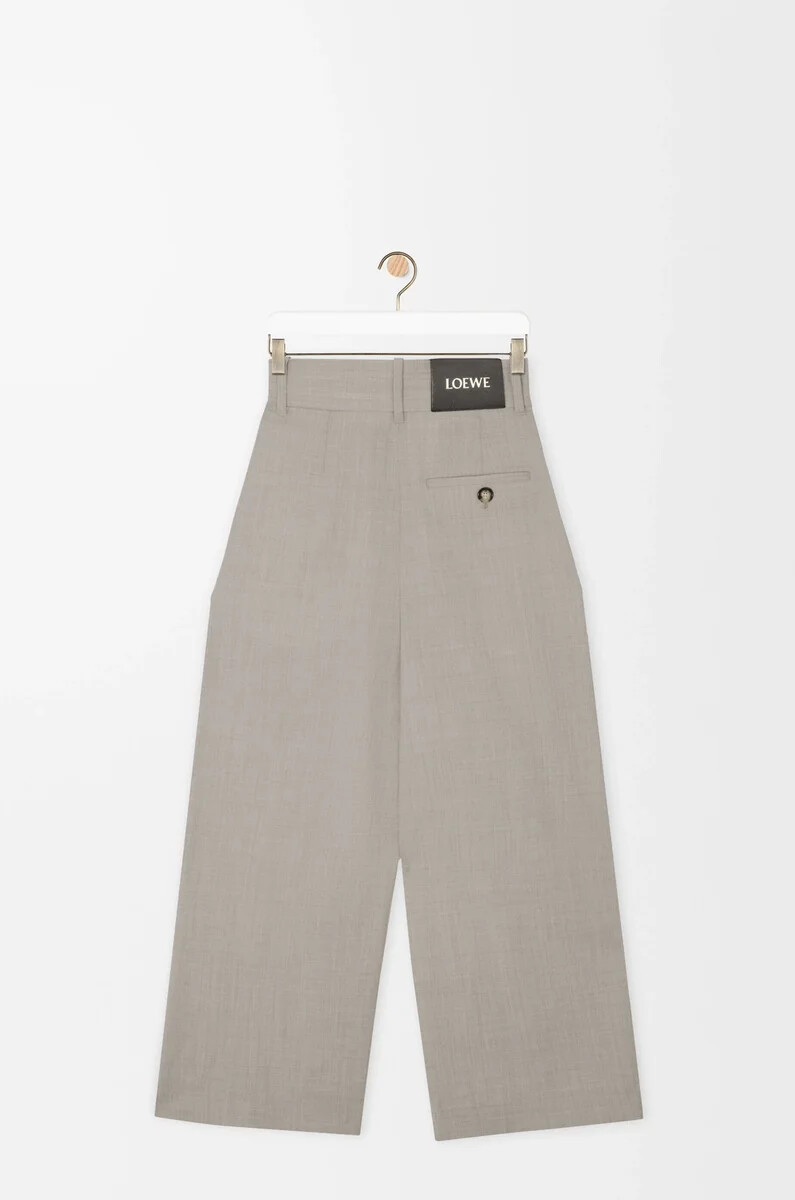 pantaloni cropped avvolgenti in lana light beige melange