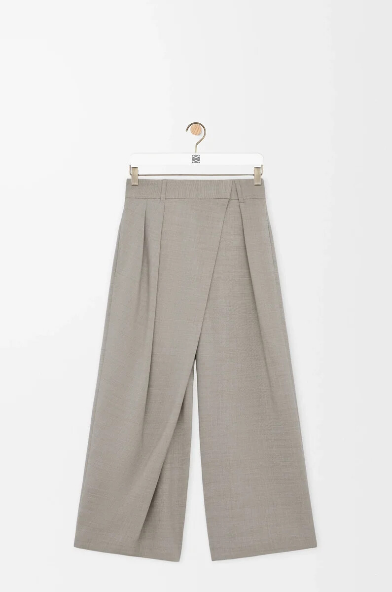 pantaloni avvolgenti in lana light beige melange