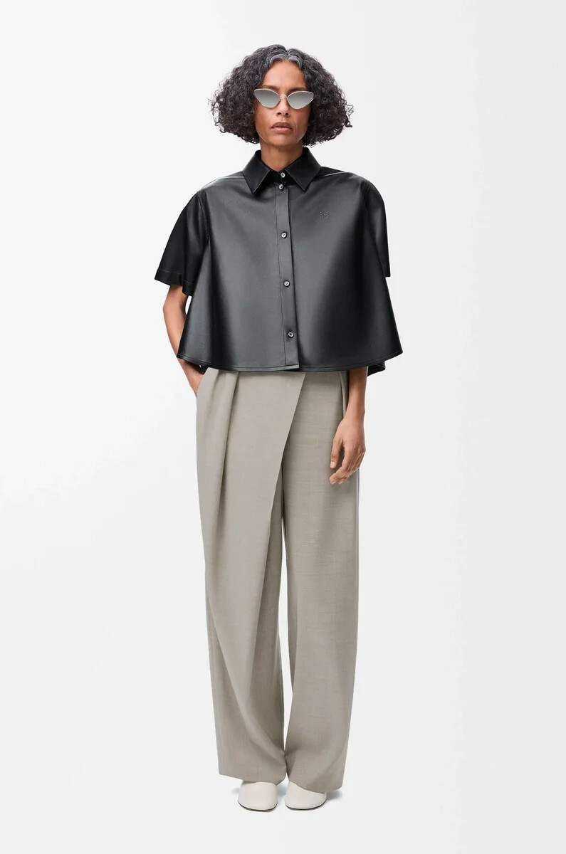 pantaloni avvolgenti in lana light beige melange
