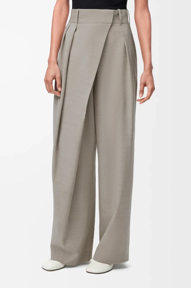 pantaloni avvolgenti in lana light beige melange