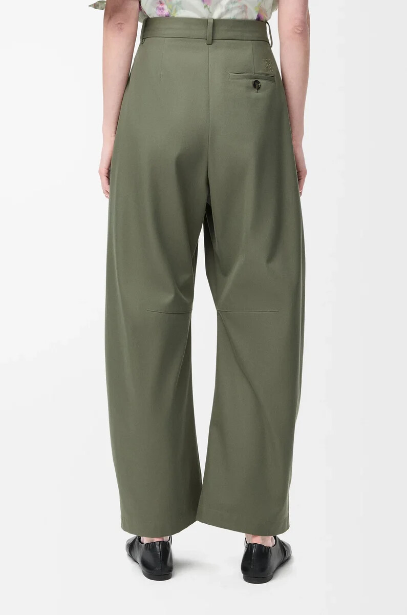 pantaloni a botte in cotone e seta verde kaki