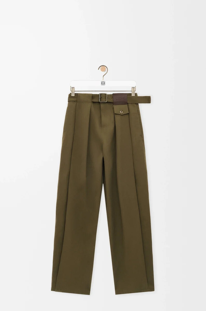 pantaloni in cotone e seta verde kaki