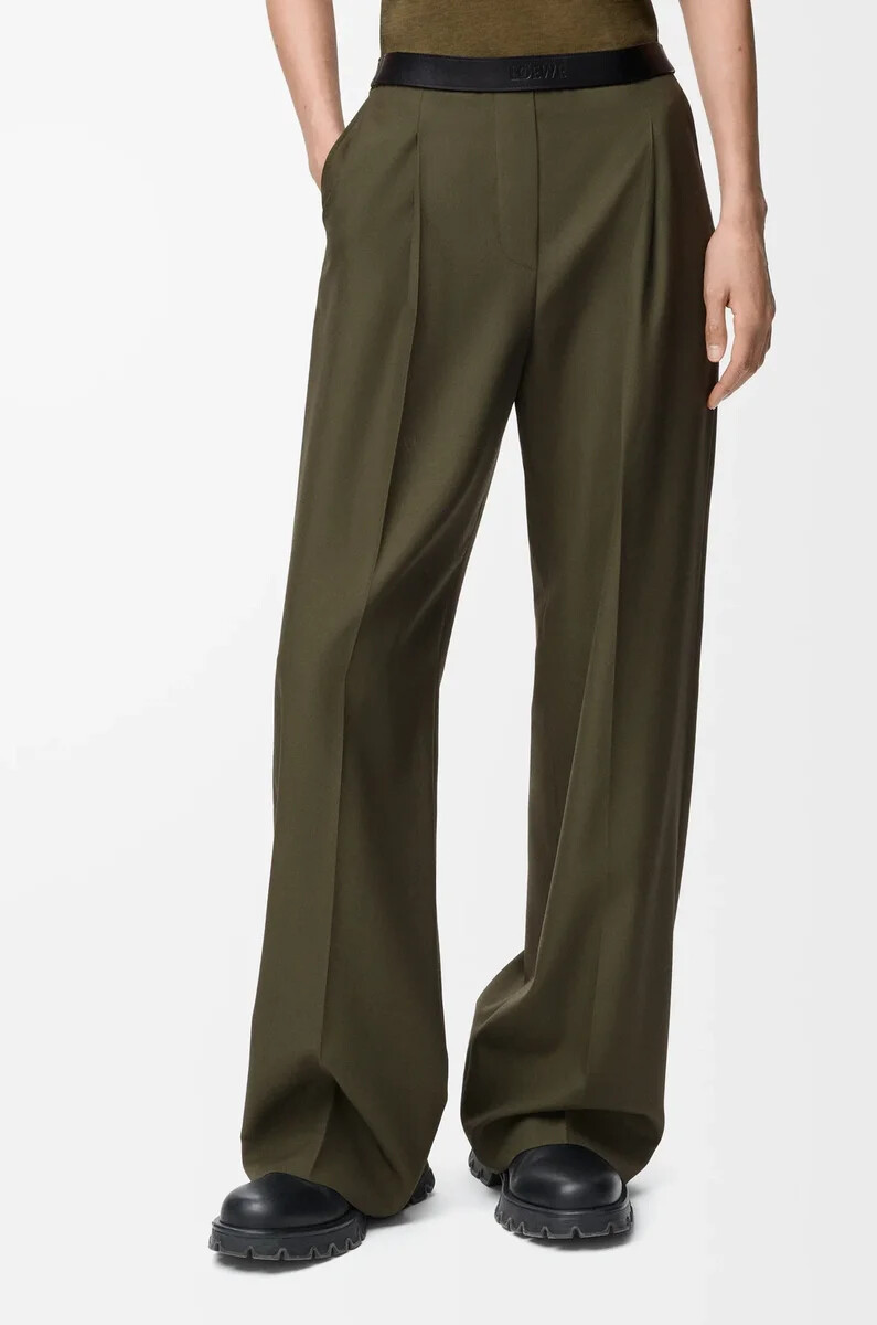 pantaloni in lana verde kaki