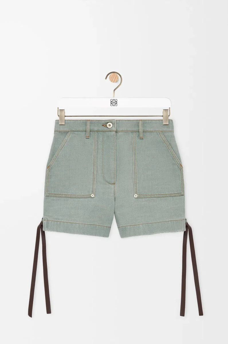 pantaloncini da lavoro in denim verde kaki