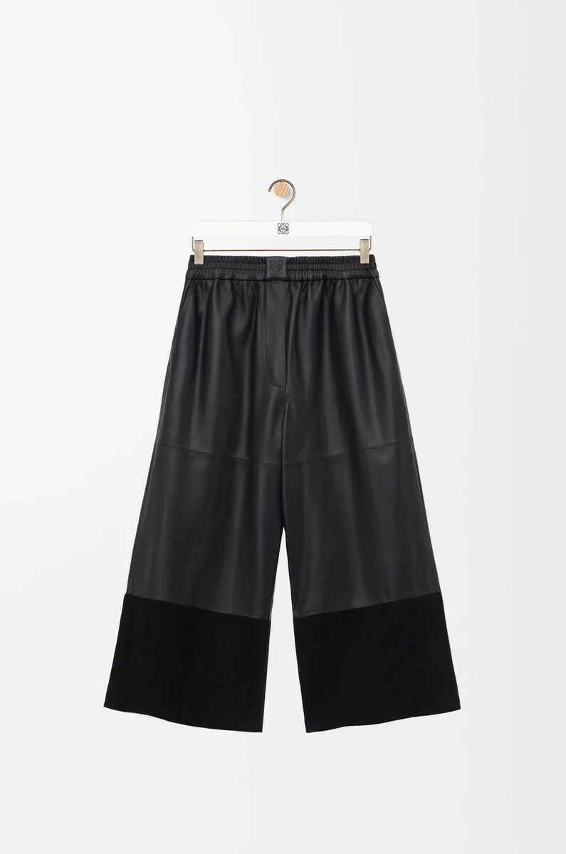 pantaloni cropped in nappa di agnello e pelle di capra scamosciata nero