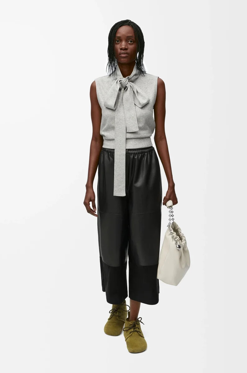 pantaloni cropped in nappa di agnello e pelle di capra scamosciata nero