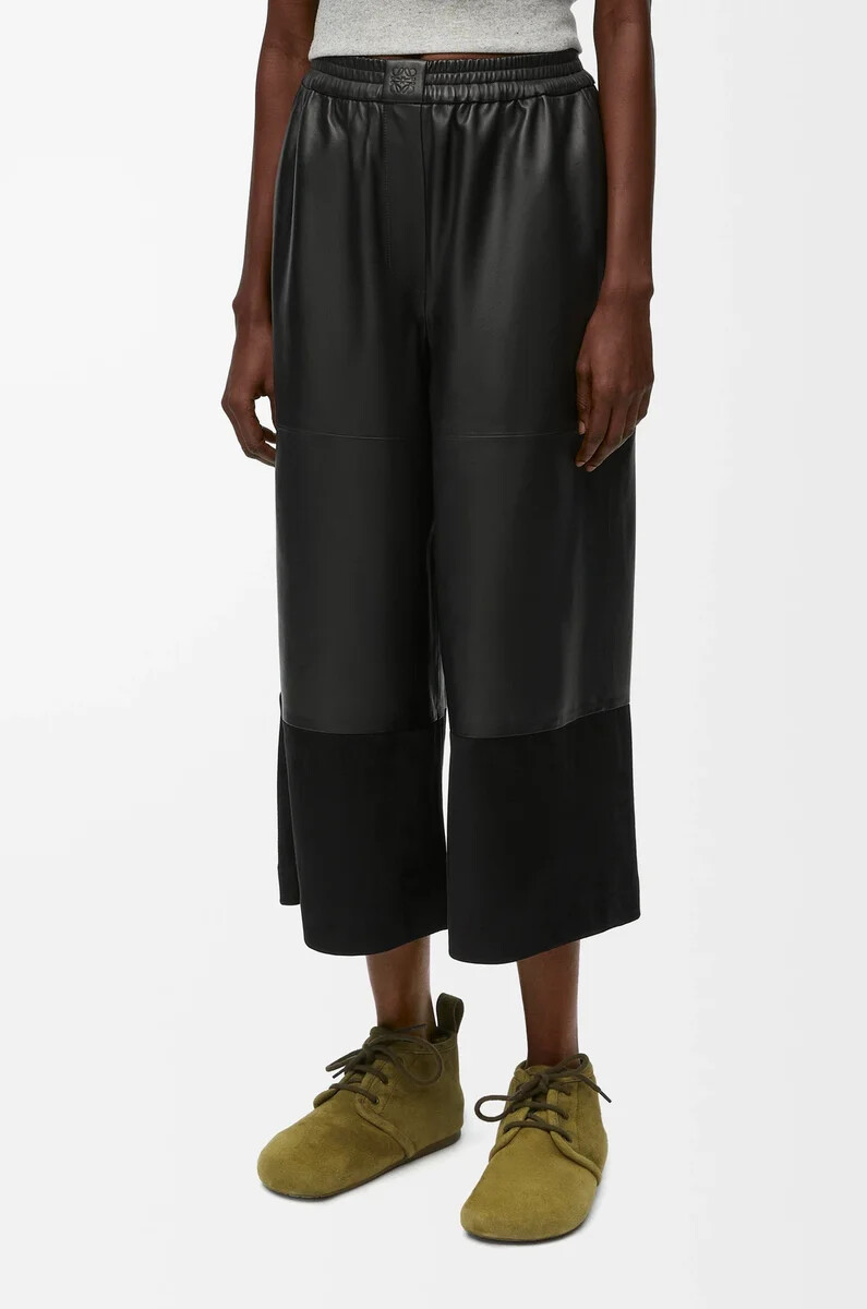 pantaloni cropped in nappa di agnello e pelle di capra scamosciata nero