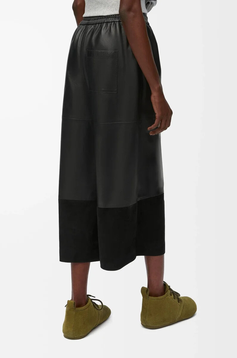 pantaloni cropped in nappa di agnello e pelle di capra scamosciata nero