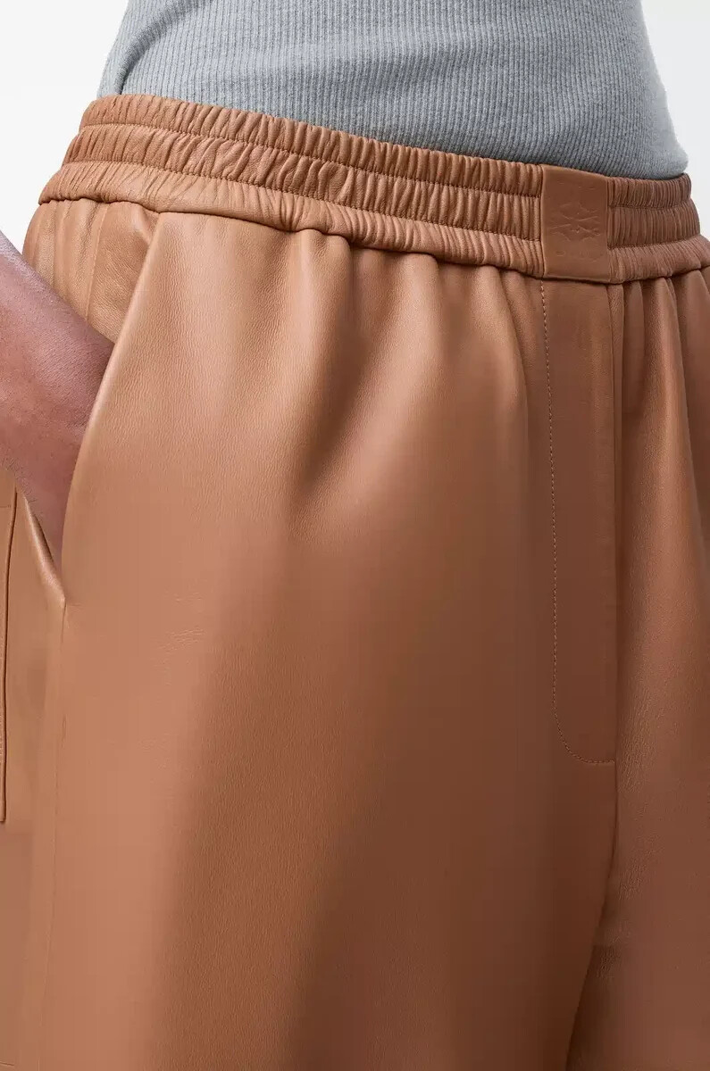 pantaloni cropped in nappa di agnello e pelle scamosciata di capra toffee