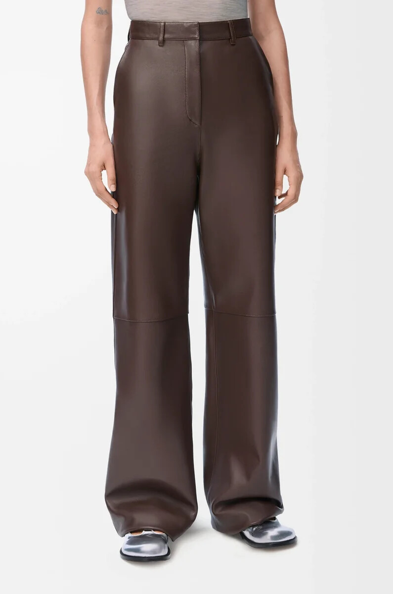 pantaloni in nappa di agnello color cioccolato