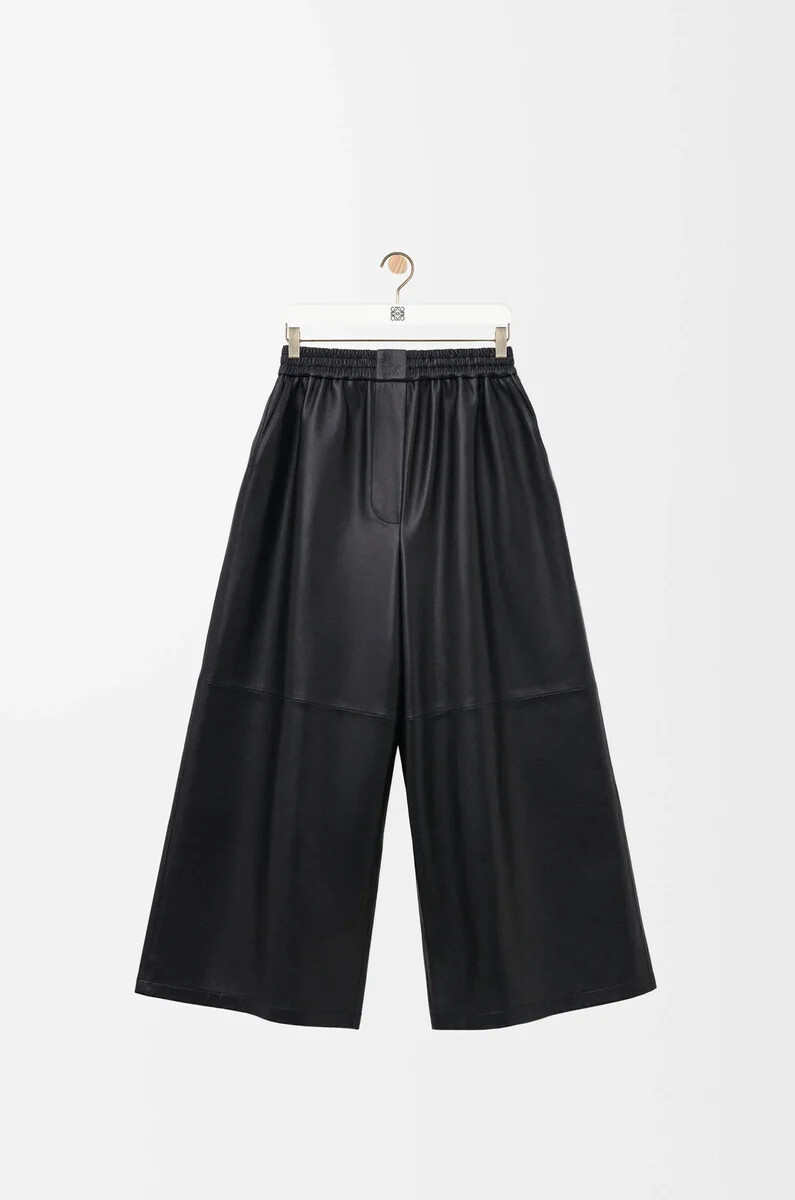 pantaloni cropped in nappa di agnello nero