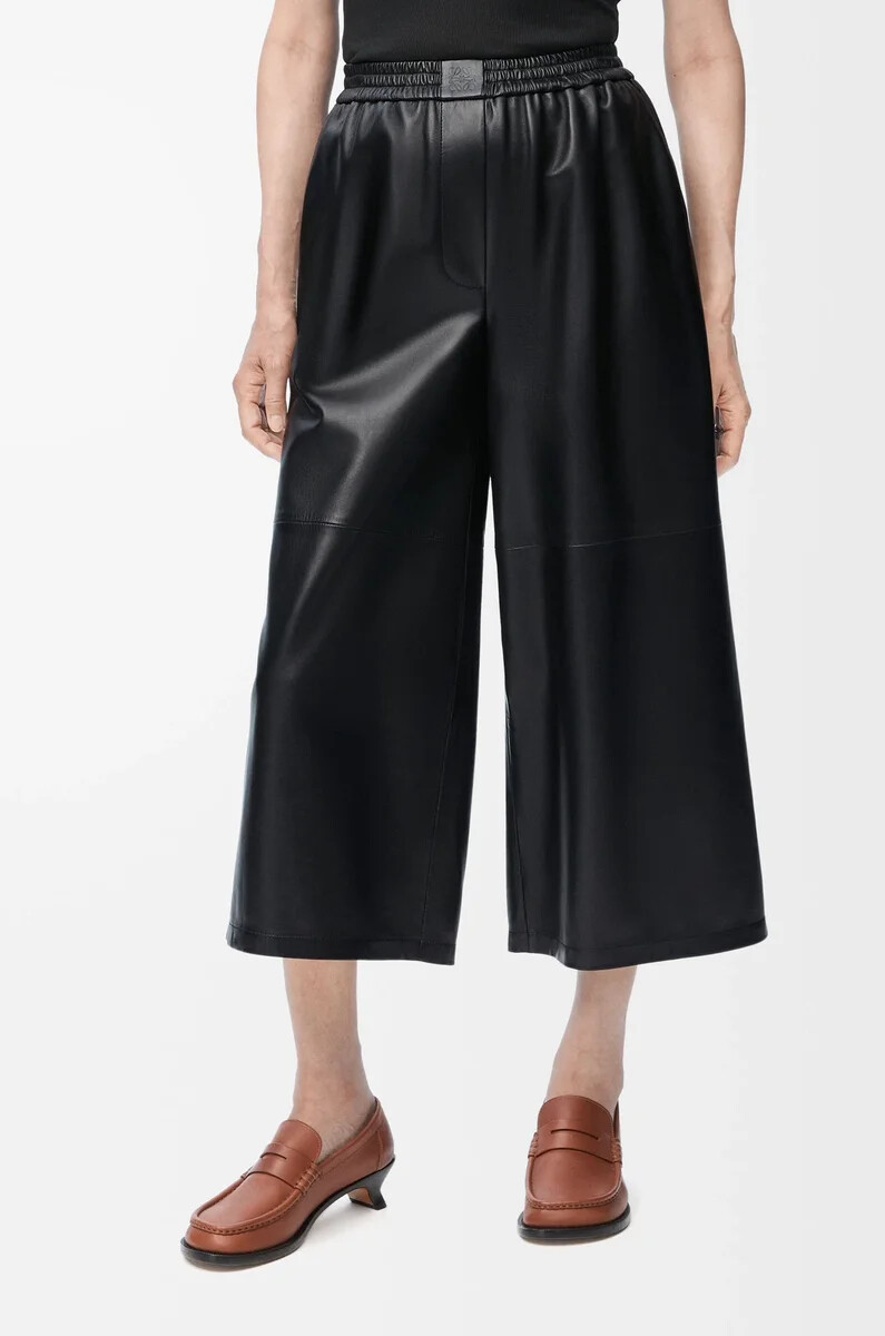 pantaloni cropped in nappa di agnello nero