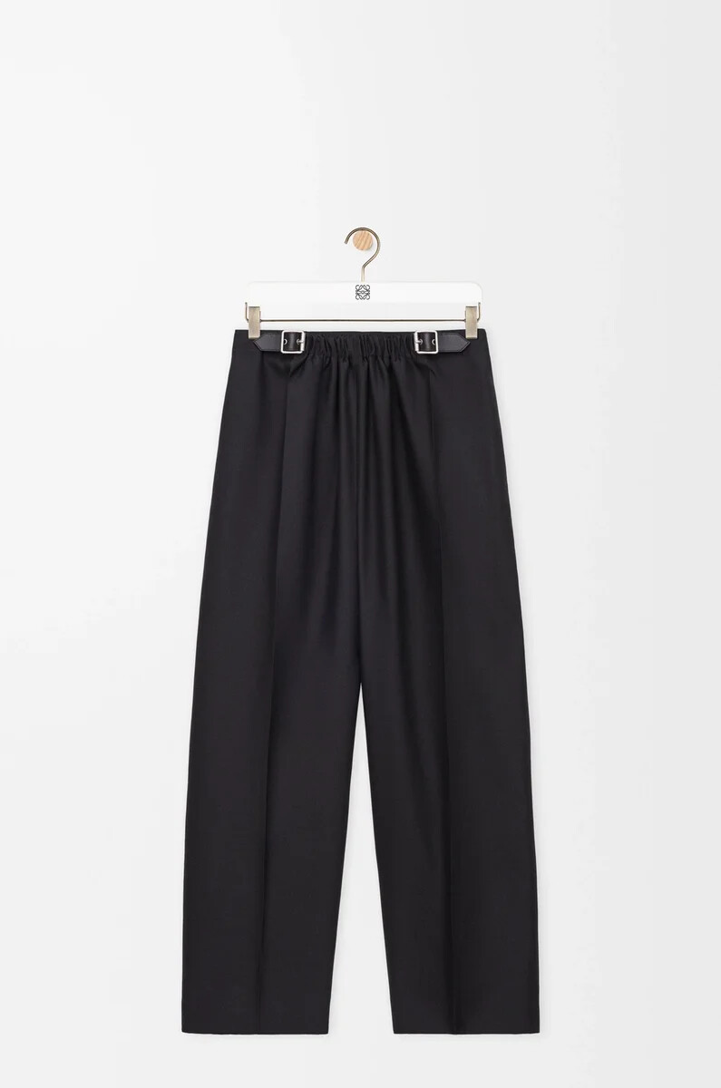 pantaloni con cintura in lana e seta nero