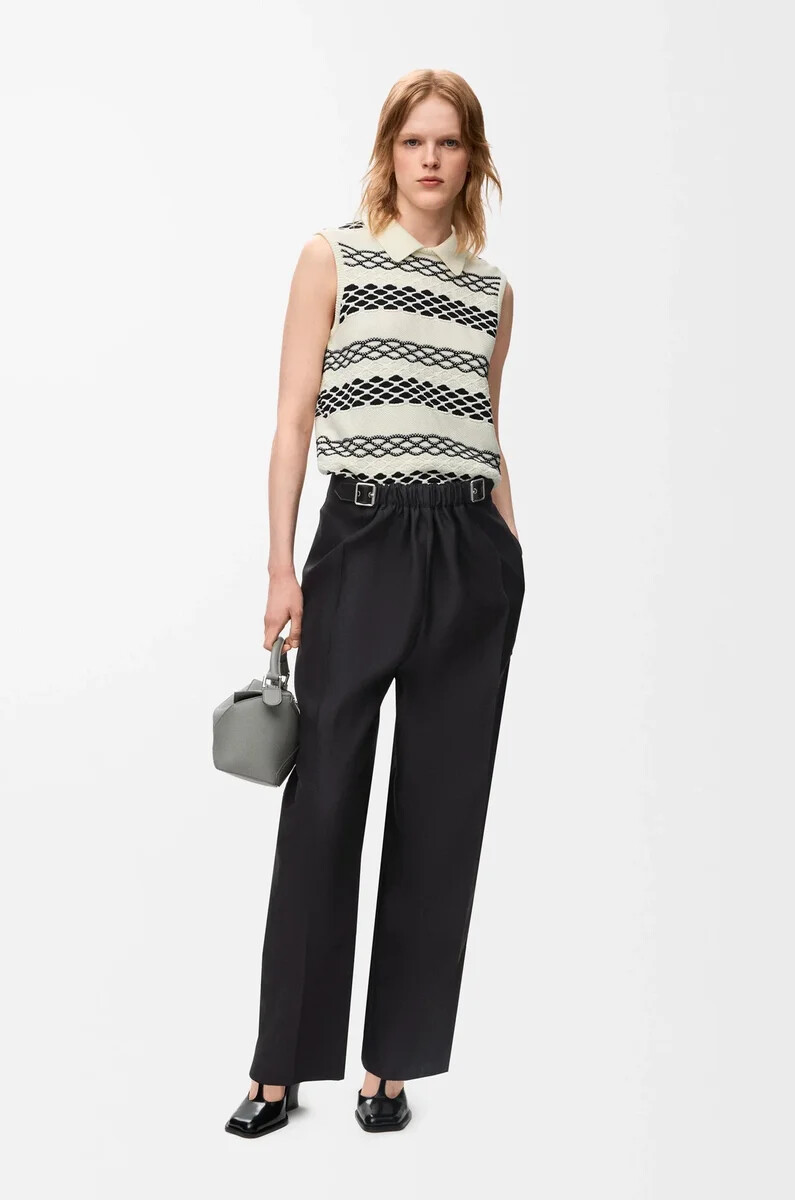 pantaloni con cintura in lana e seta nero