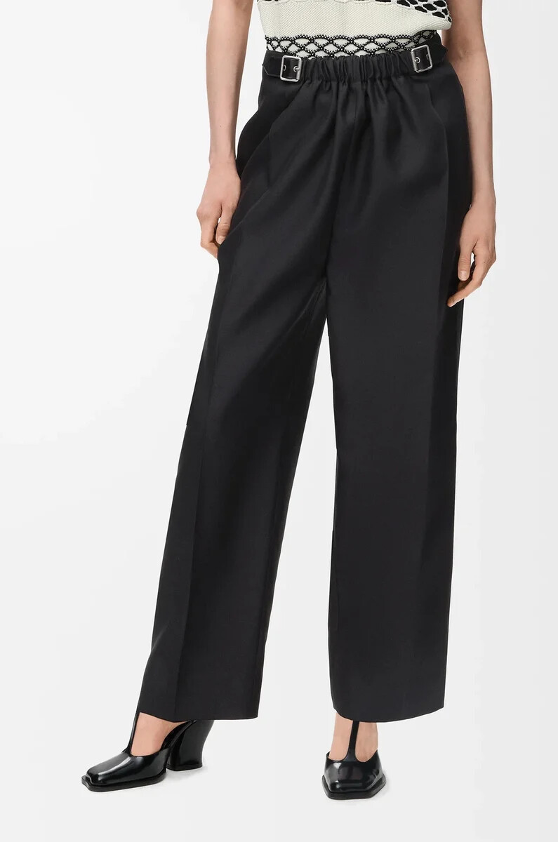 pantaloni con cintura in lana e seta nero