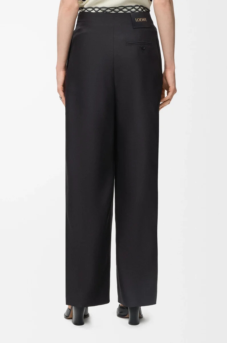 pantaloni con cintura in lana e seta nero