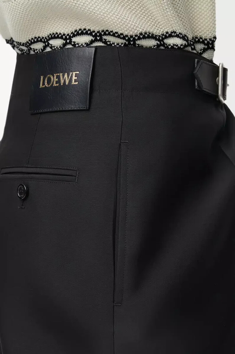 pantaloni con cintura in lana e seta nero