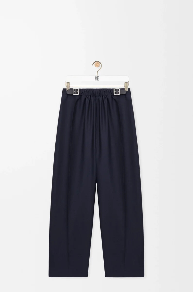 pantaloni con cintura in lana e seta blu navy