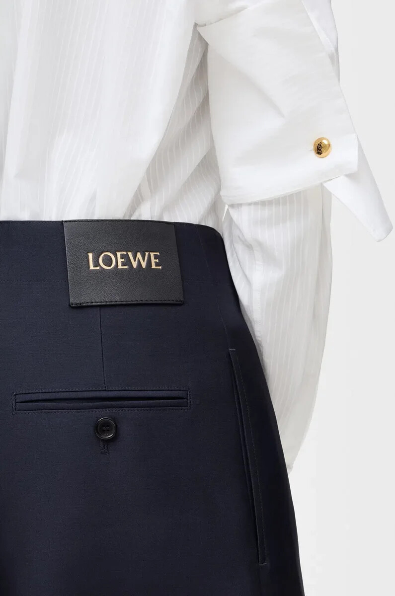 pantaloni con cintura in lana e seta blu navy