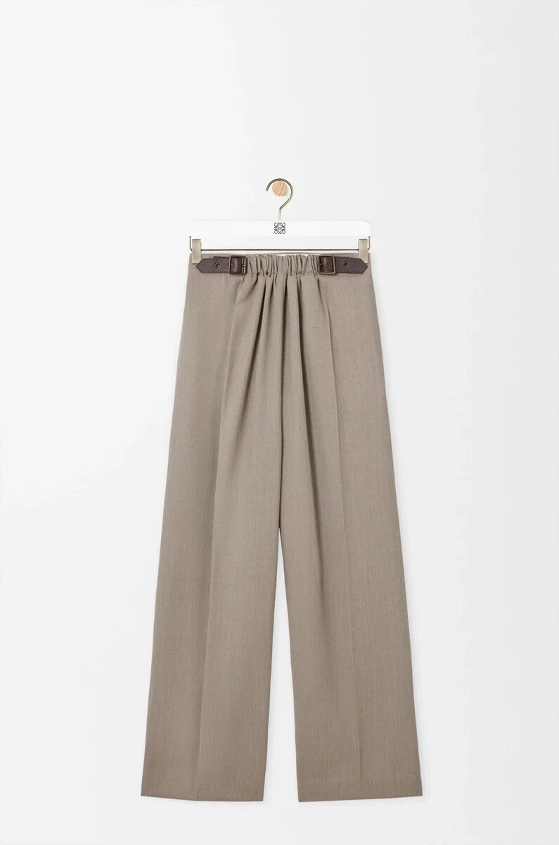 pantaloni con cintura in lana beige melange