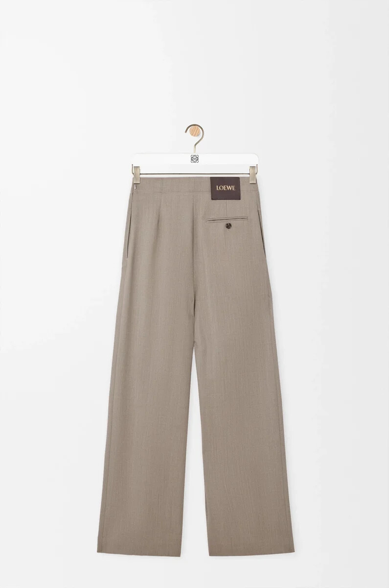 pantaloni con cintura in lana beige melange
