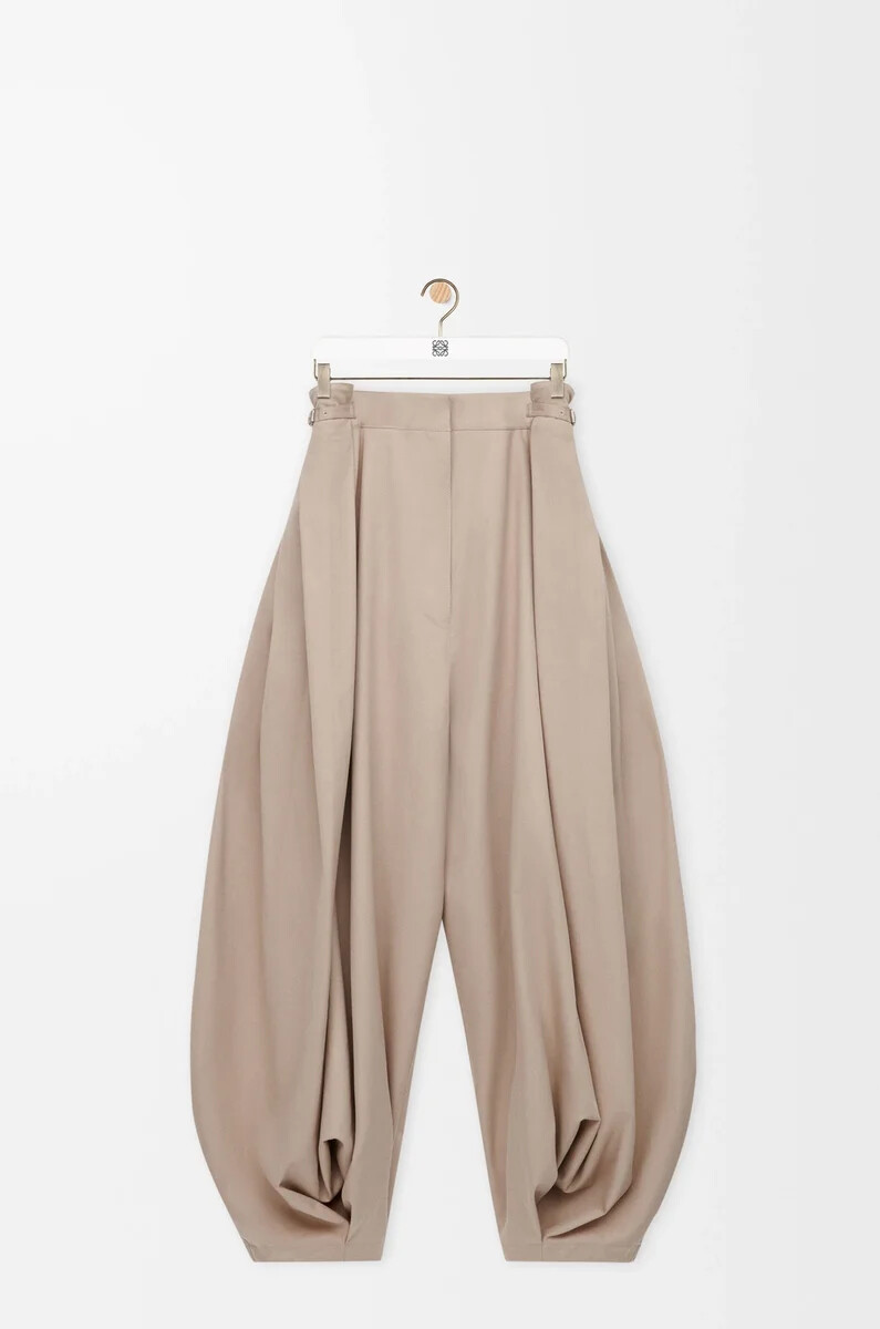 pantaloni drappeggiati in cotone e seta beige
