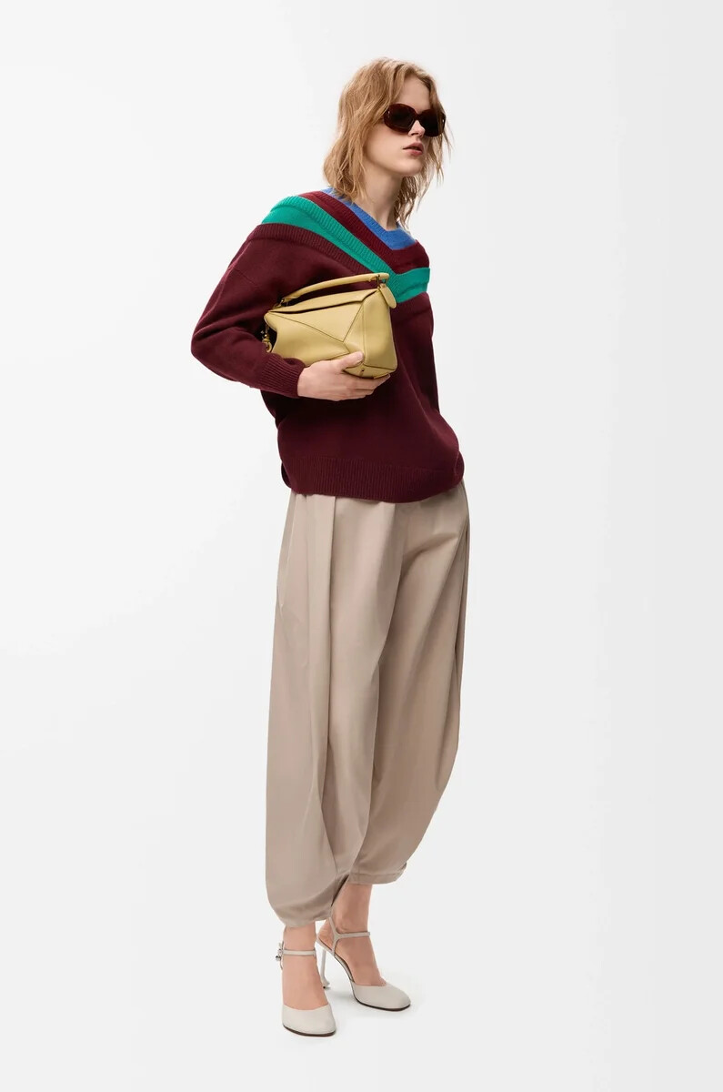 pantaloni drappeggiati in cotone e seta beige
