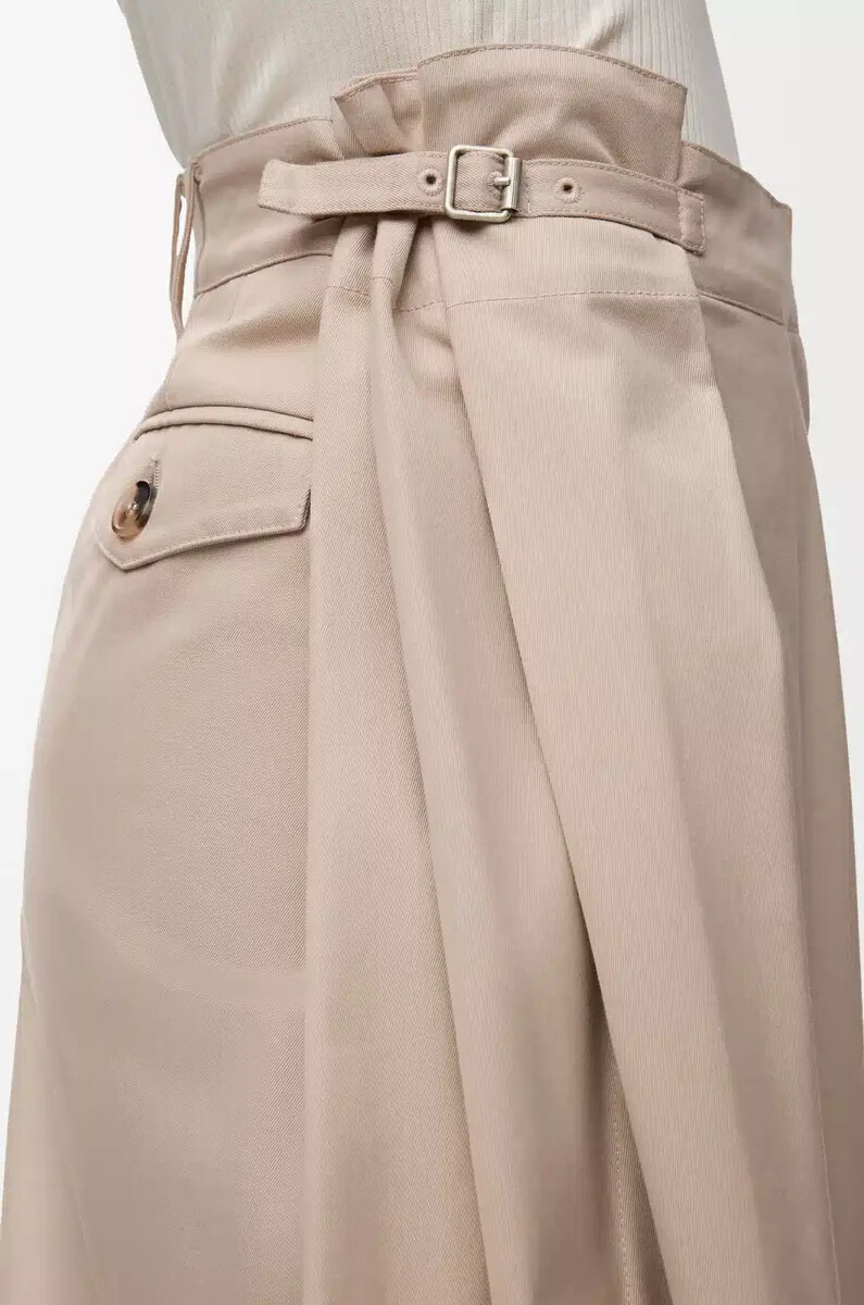 pantaloni drappeggiati in cotone e seta beige