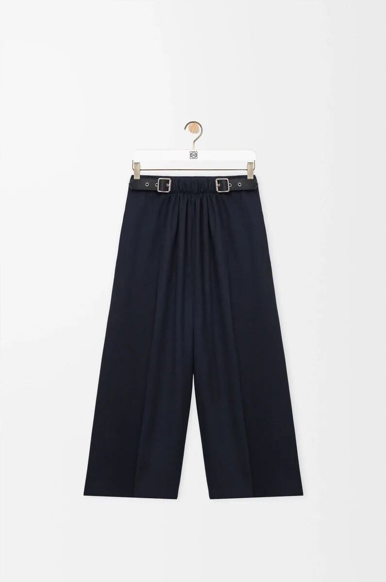 pantaloni cropped con cintura in lana blu navy