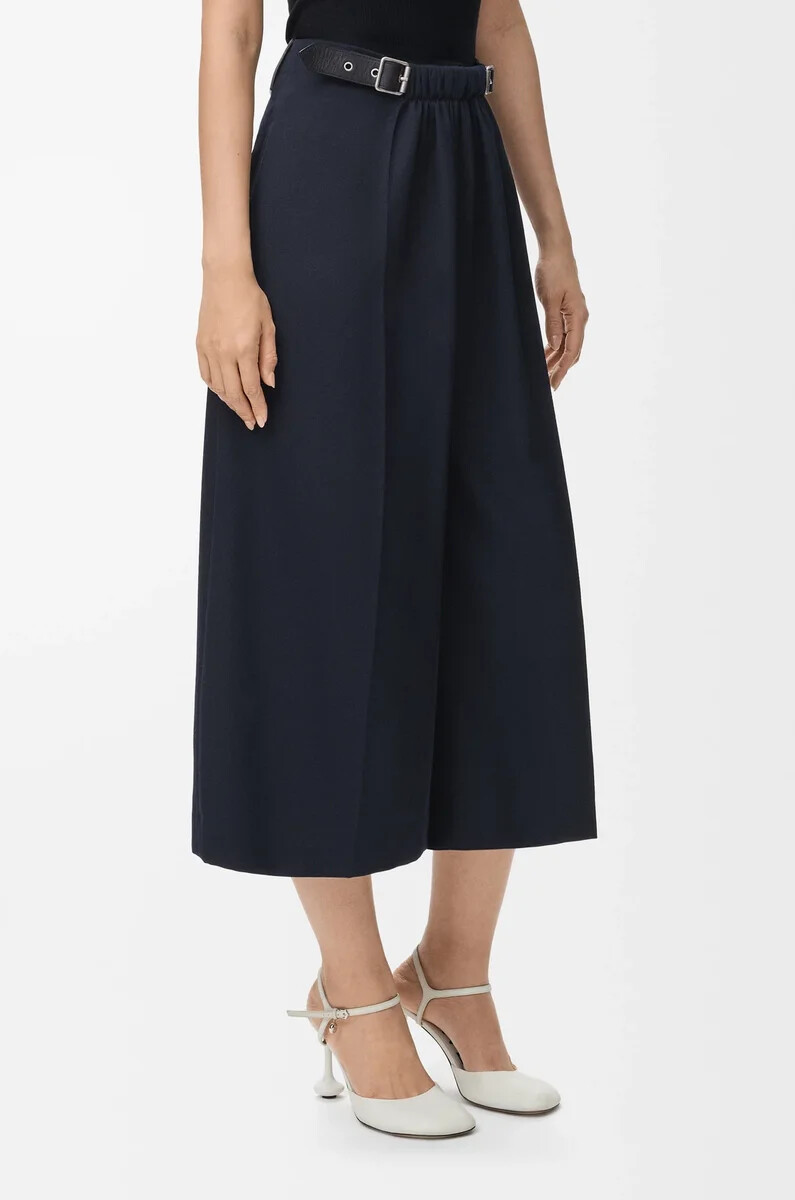 pantaloni cropped con cintura in lana blu navy